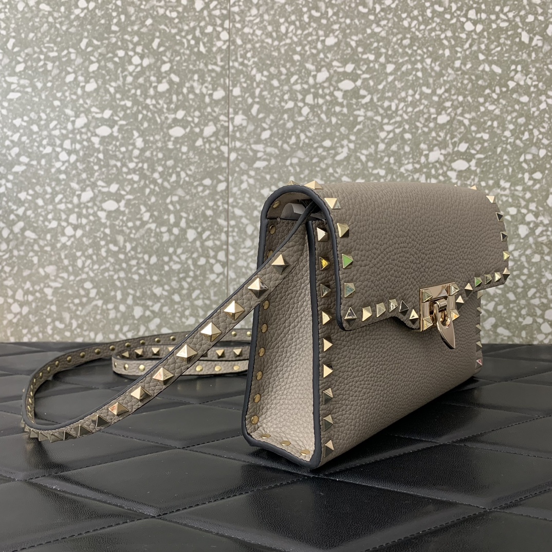 Valentino Garavani Rockstud Crossbody Bag in Grey Grainy Calfskin